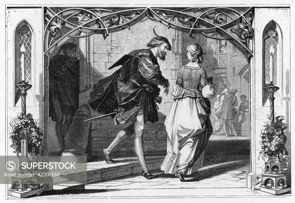 Faust and Marguerite watched  by Mephistopheles