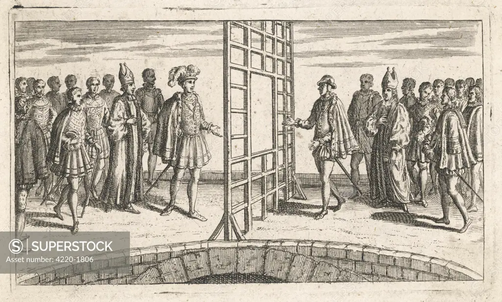 Louis XI gains a crucial  diplomatic victory when he  meets Edward IV at the bridge  of Picquigny : they agree a  treaty whereby English forces  withdraw from France.