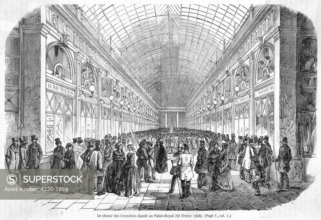 Celebrating the abdication of  Louis Philippe, the Girondins  stage a concert in the Palais  Royal, Paris : but their  jubilation is somewhat  premature...