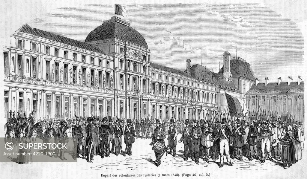 Departure of the volunteers  who have been occupying the  palais des Tuileries since the  abdication of Louis-Philippe.