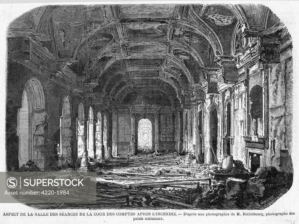 The Communards have scant  respect for government  buildings : look what they did  to the  interior of the Cour  des Comptes.