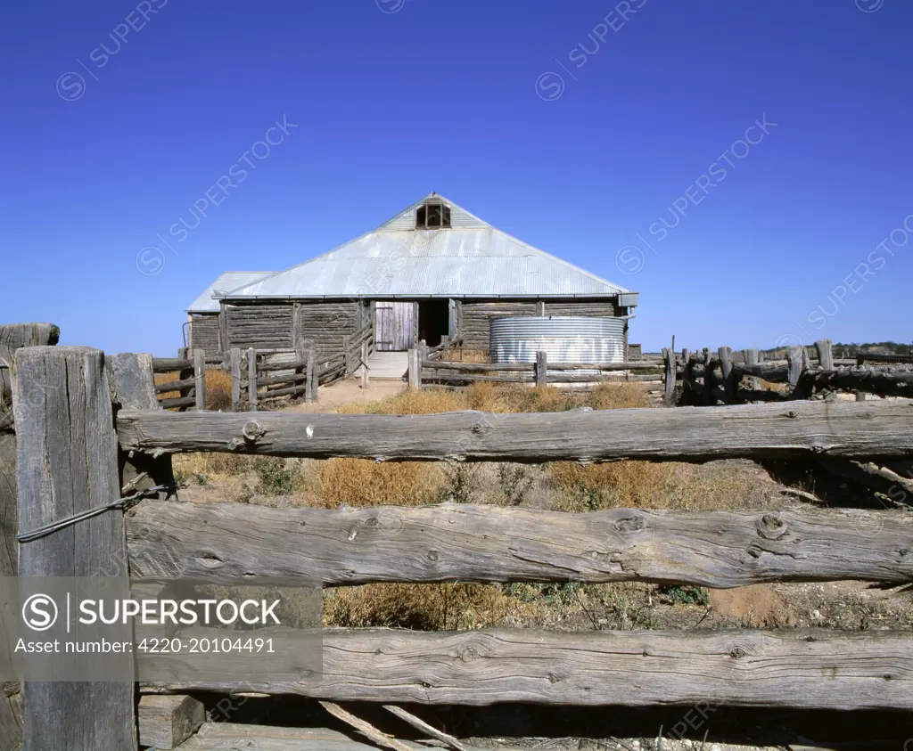 The Mungo woolshed c. 1869 Mungo National Park,. far western New South Wales, Australia.