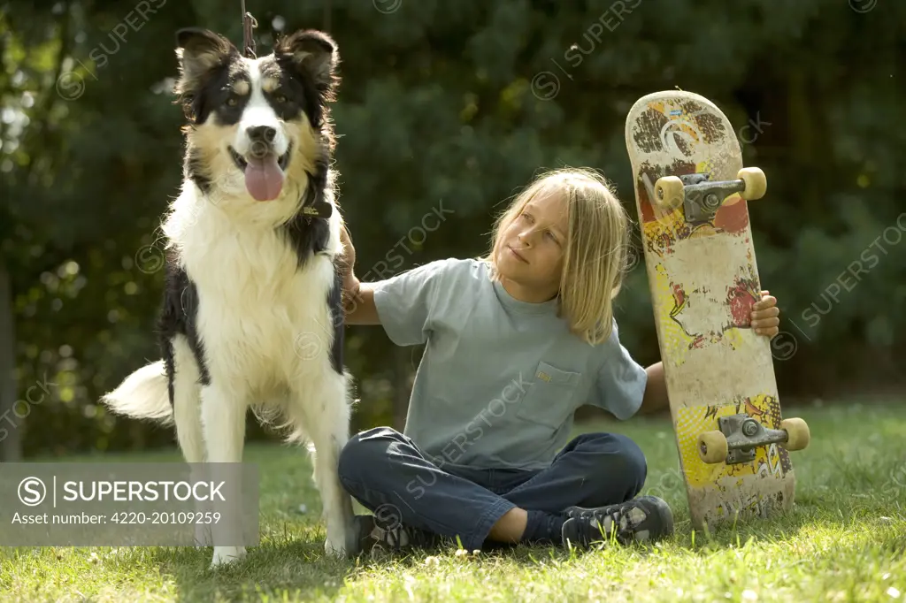Dog - Mongrel with boy &amp; skateboard 
