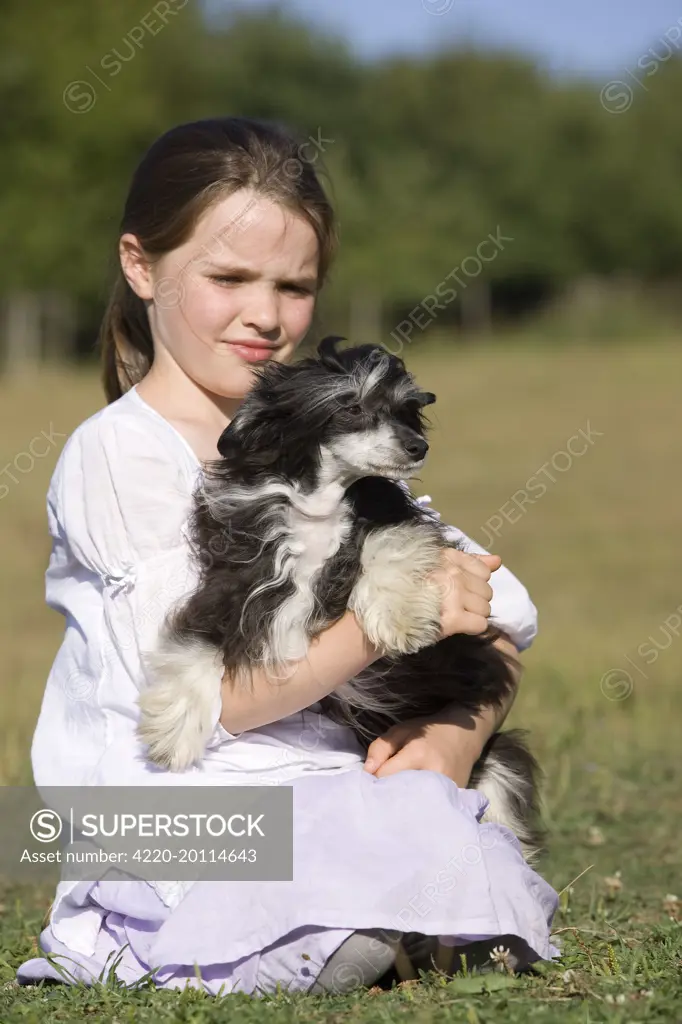 Dog - young girl cuddling dog 