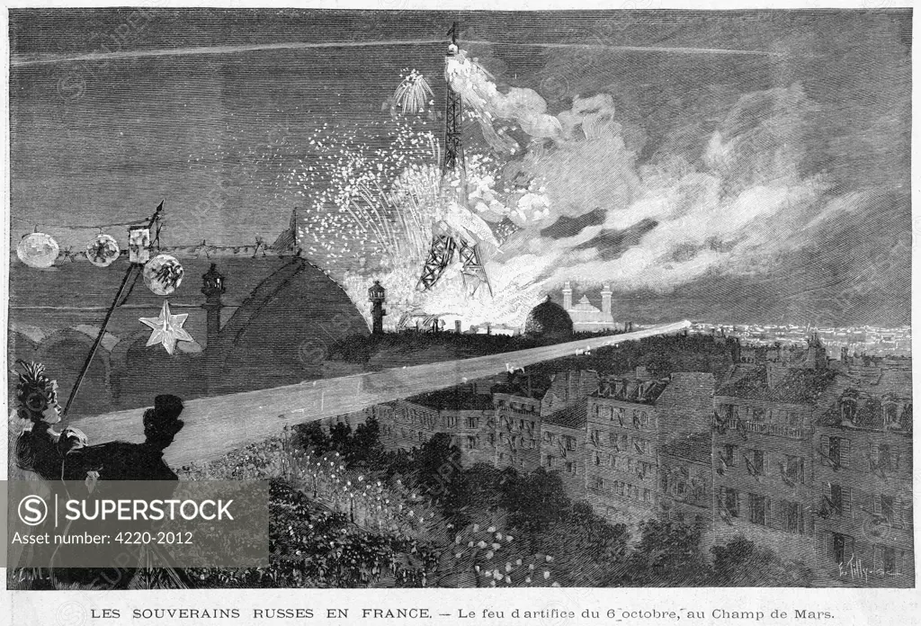 When tsar Nikolai II visits  France, he is entertained with  a firework display - a  pleasant change from nihilist  bombs and assassination  attempts.