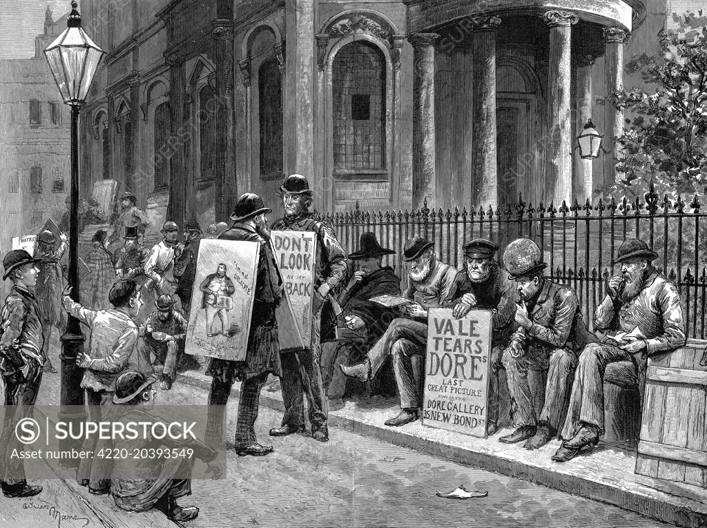 London sandwichmen resting  in the Strand      1884