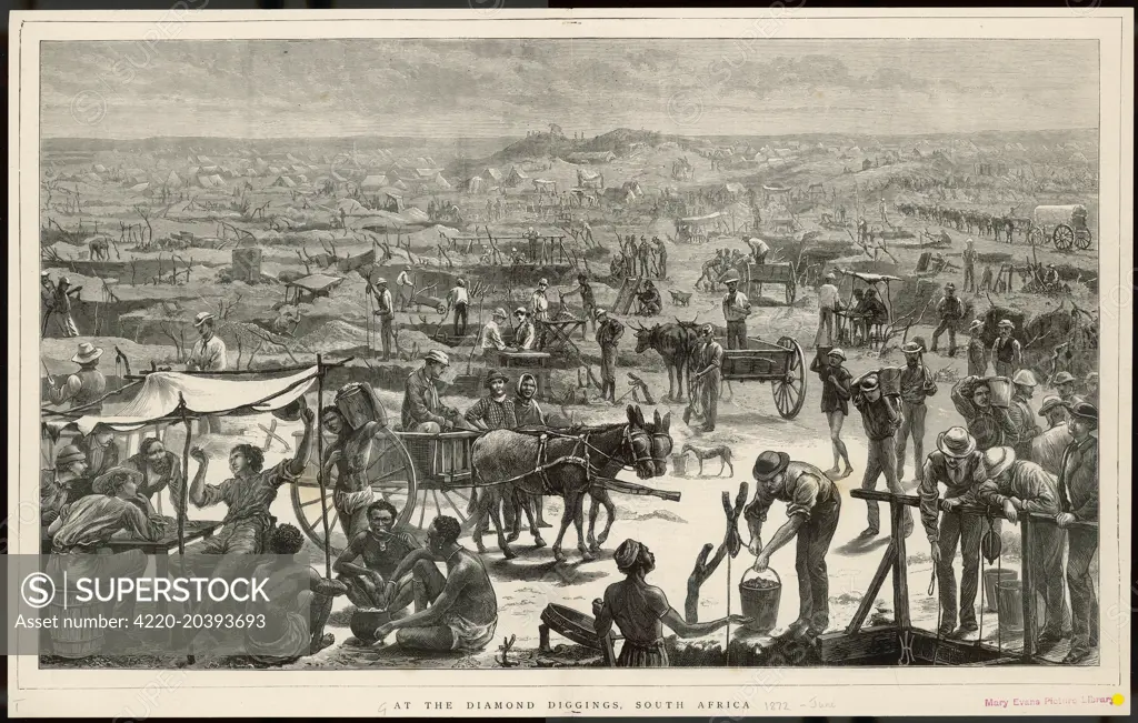 People digging for diamonds in South Africa.       1872