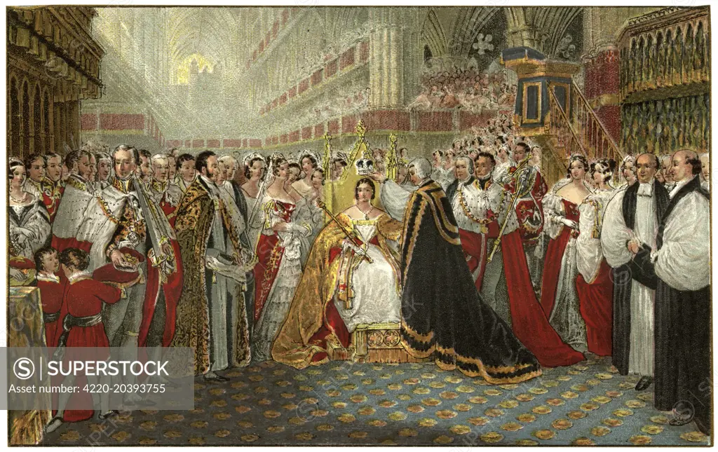 The coronation of Queen Victoria at Westminster Abbey, London.     28 June 1838