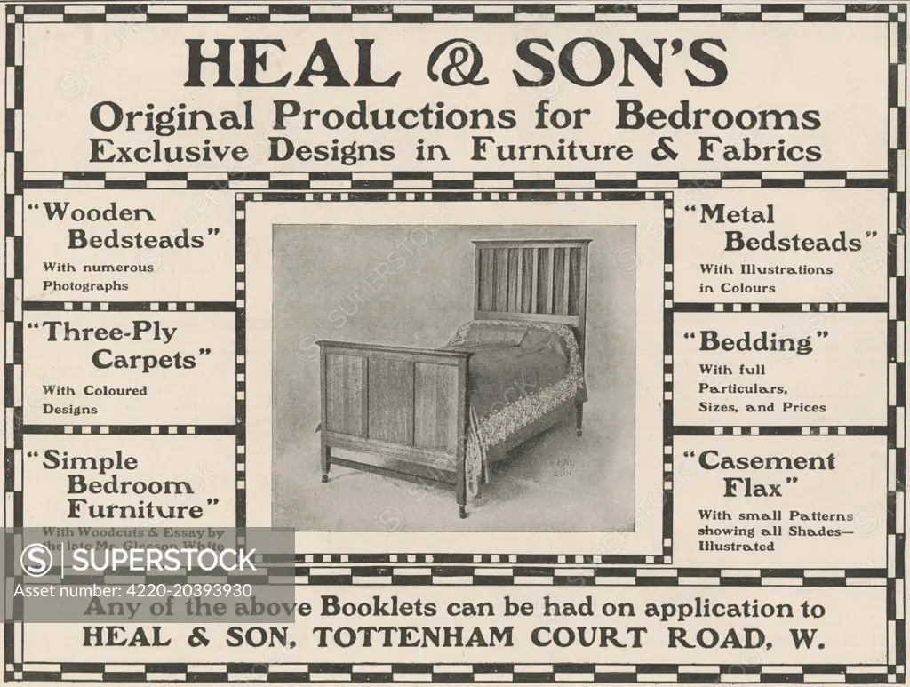 Advertisement for Heal and  Son's bedrooms.        Date: 1902