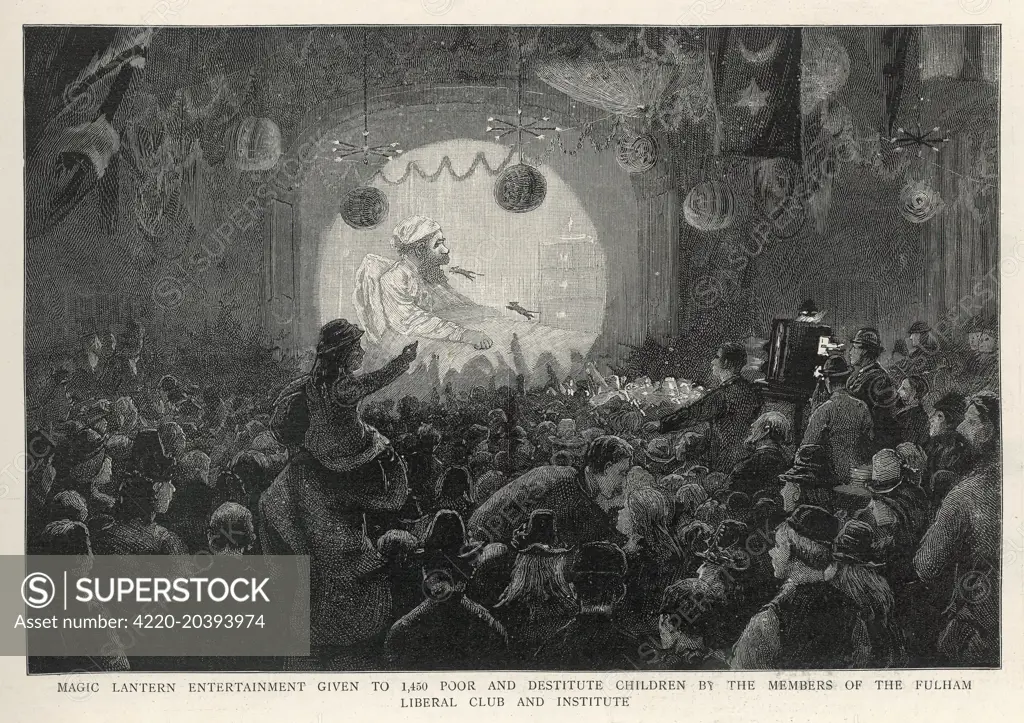 A multiple-image lantern  simulates movement to  entertain an audience of  London children    1889