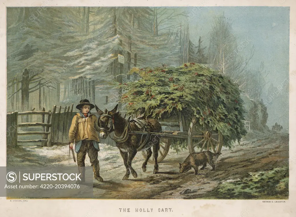 The holly cart passes along a  country road         Date: 1856