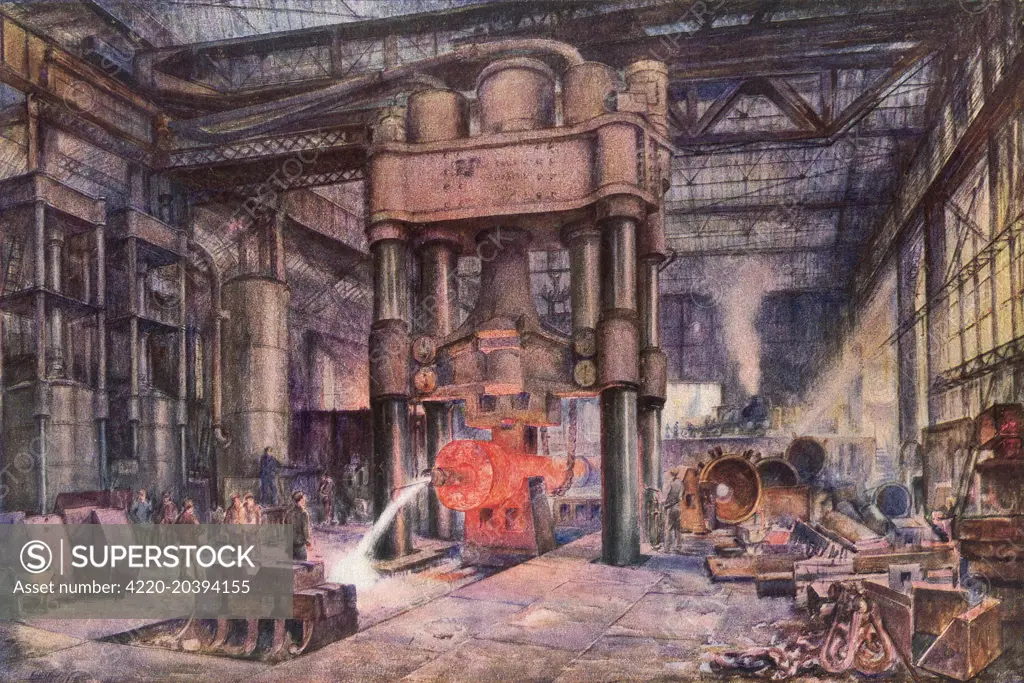 The steelworks of John Brown  &amp; Co, Sheffield, Yorkshire : the 6000 ton forging press        Date: 1920