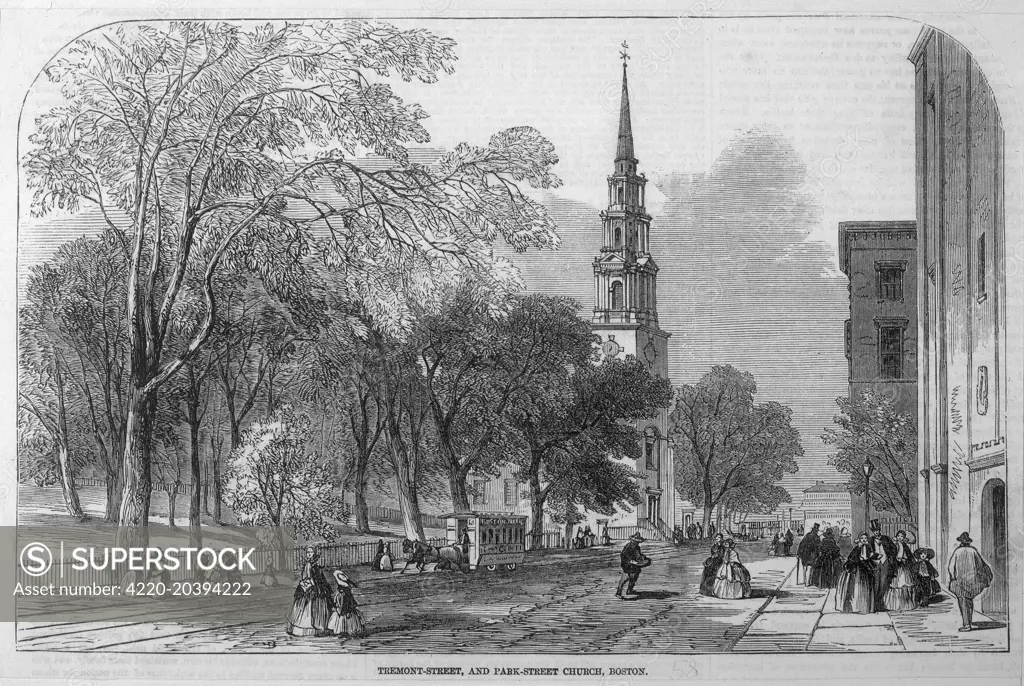Tremont Street and Park Street  Church, Boston         Date: 1858