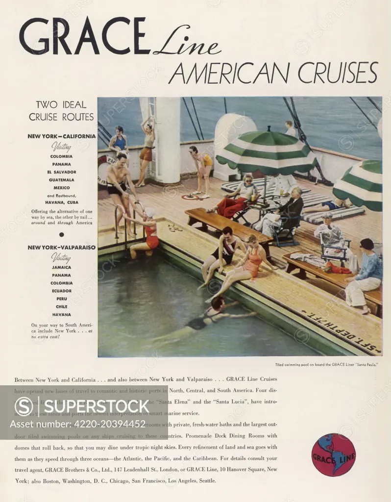 Advertisement for Grace Line  cruises         Date: 1935