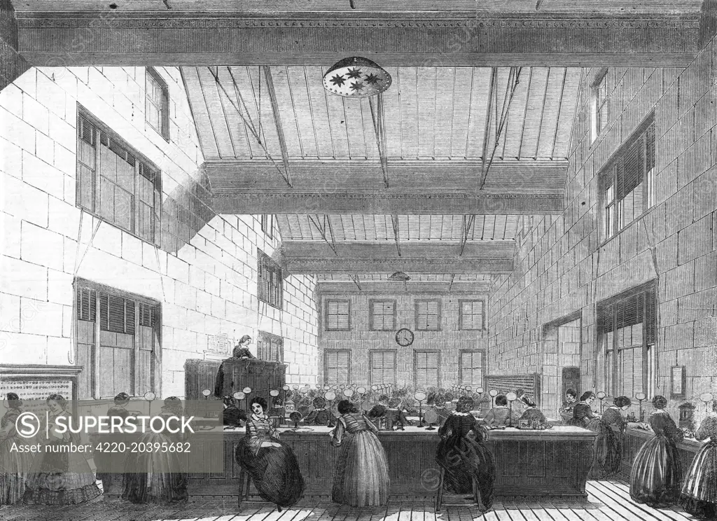The offices of the Electric  and International Telegraph  Company, in Bell Alley,  Moorgate Street, London       Date: 1859