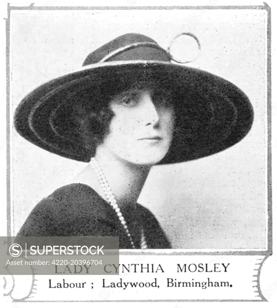 Lady CYNTHIA MOSLEY daughter of Lord Curzon, wife  of sir Oswald Mosley : a  labour MP, she resigned and  joined her husband in forming  his New Party (fascist).      Date: 1899 - 1933