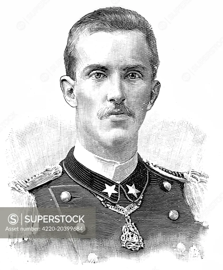 Engraving of King Victor Emmanuel III (1869-1947) made in 1896, when he was the Crown Prince of Italy, Prince of Naples.     Date: 1896