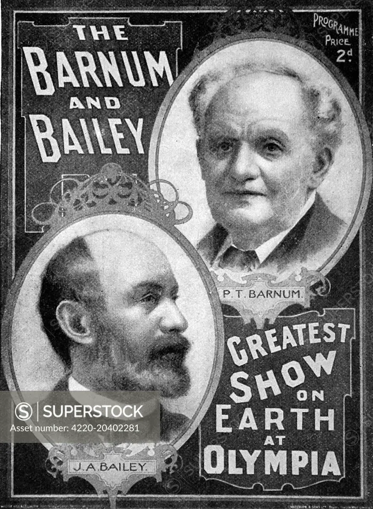 Front cover of the Barnum and Bailey Show programme for the 1897 performances at Olympia, London.     Date: 1897