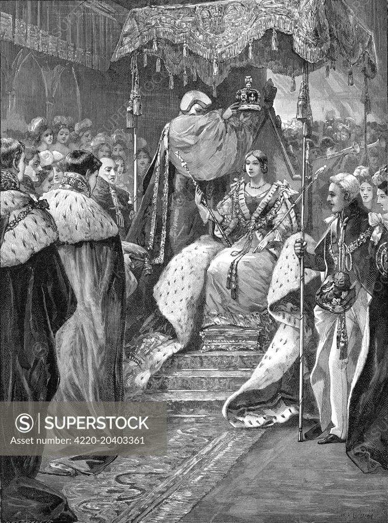 Engraving showing the Coronation of Queen Victoria at Westminster Abbey, London  28 June 1838