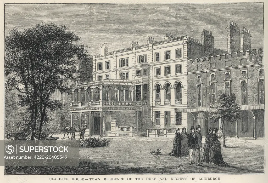 Exterior of Clarence House, London, then the town residence of the Duke and Duchess of Edinburgh     Date: 1874