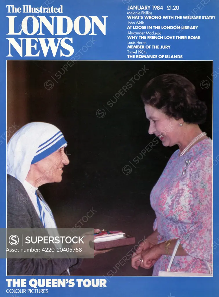 A front cover of The Illustrated London News from 1984 showing Queen Elizabeth II with Mother Teresa.     Date: 01/01/1984