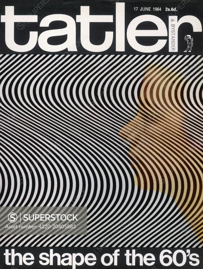 Front cover from The Tatler from 1964 featuring a mind-bending design by Bridget Riley.    1964