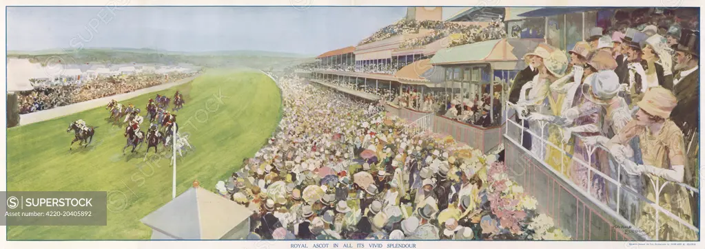 Crowds watching a horse race at Royal Ascot.     Date: 1927