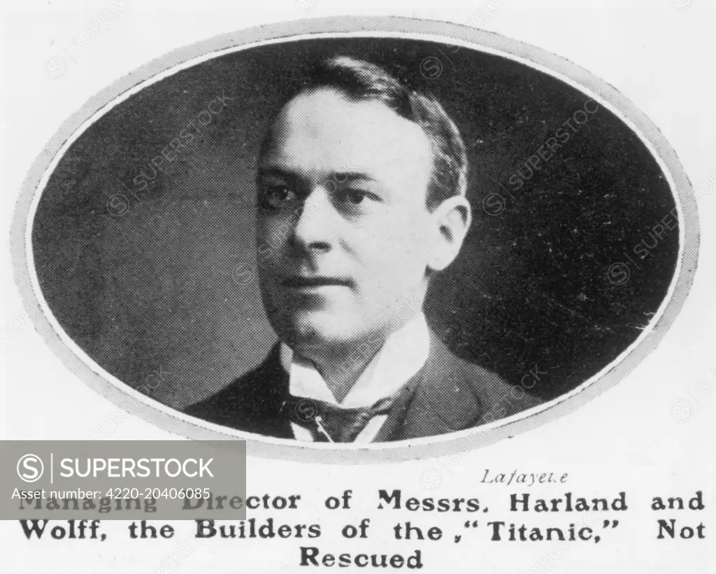 A portrait of Thomas Andrews, Managing Director of Messrs Harland and Wolff, the builders of the Titanic.     Date: 1912