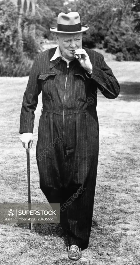 Winston Churchill in his Siren Suit at Chartwell, Kent  11th July 1944