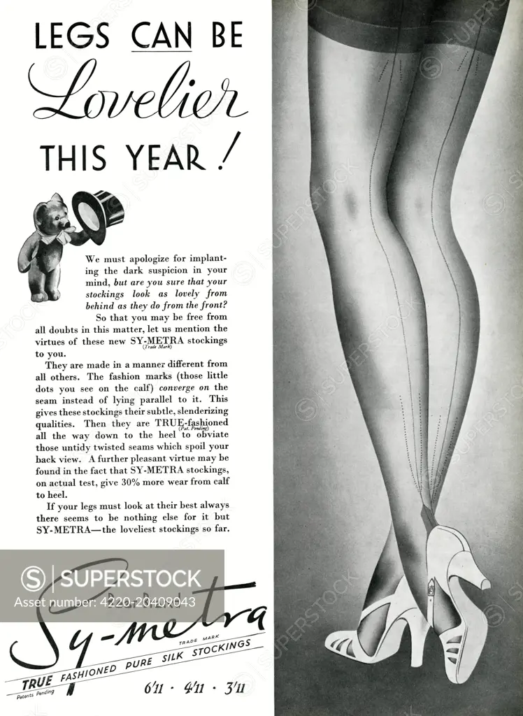 'Legs can be lovelier this year'!  We must apologize for implanting the dark suspicion in your mind, but are you sure that your stockings look as lovely from dehind as they do from the front  1938