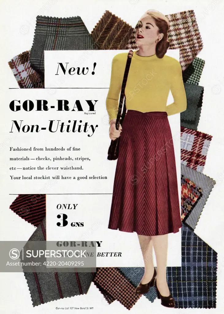 Fashionable from hundreds of fine materials - checks, pinheads, stripes, ect - notice the clever waistband .  1948