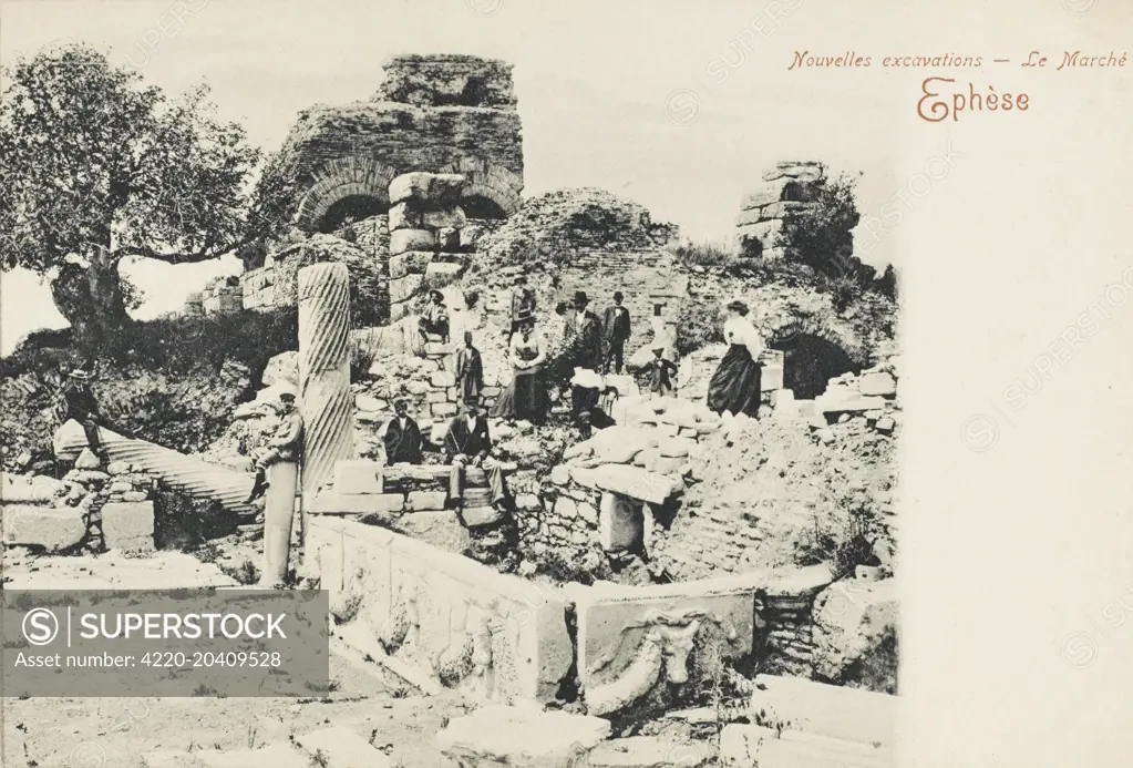 New excavations in 1899 of a section of the Marketplace at the site of the ancient city of Ephesus.