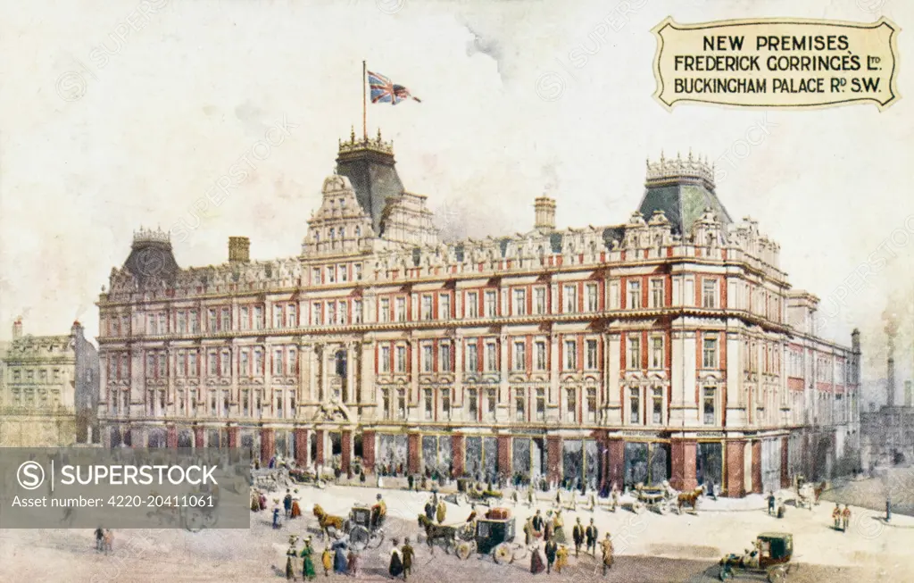 The premises of Frederick Gorringe's Ltd. - Buckingham Palace Road, London. A fine Department Store, opened in the early 1900s and closed sometime after 1960.      Date: 1910s