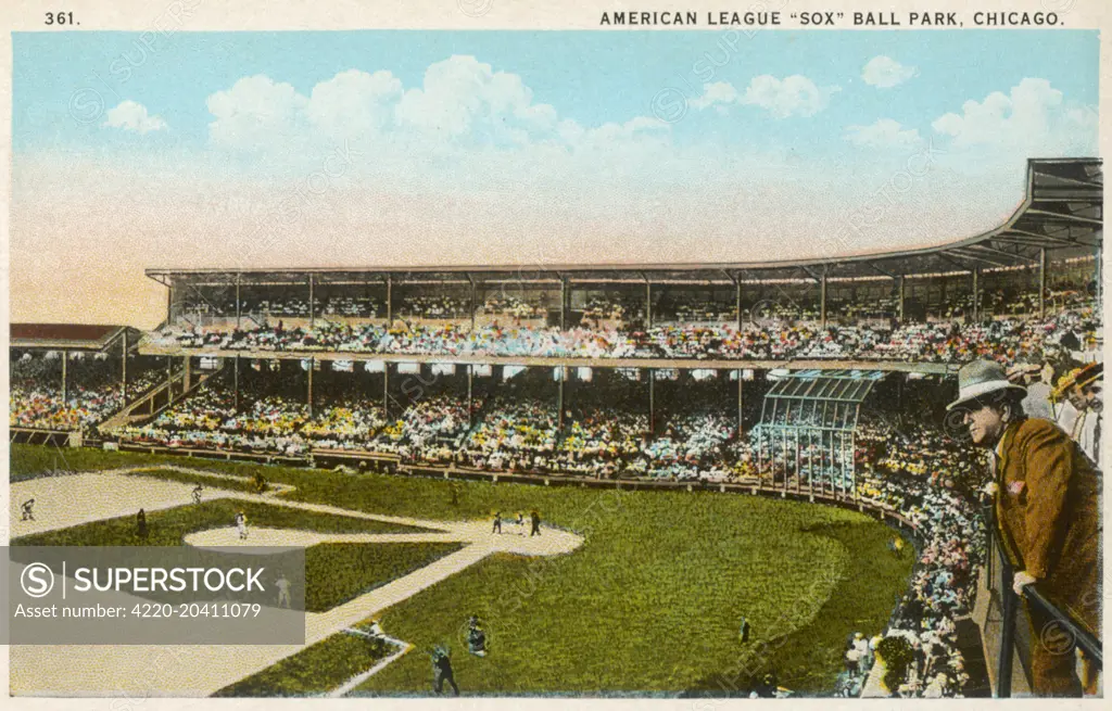 The American League Sox Ball Park in Chicago, America. Located at 35th and Shields Avenue, it had a seating capacity of 35,000.     Date: 1920s