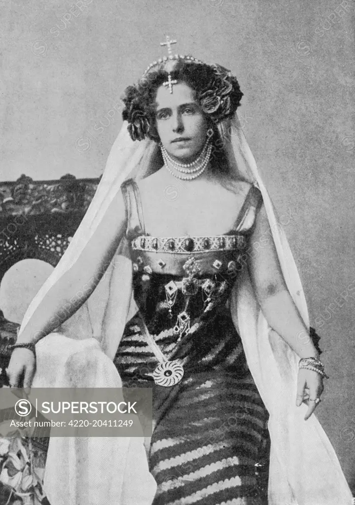 Marie Alexandra Victoria, a member of the British Royal Family, married King Ferdinand I of Romania in 1893, becoming queen consort of Romania.  1875-1938