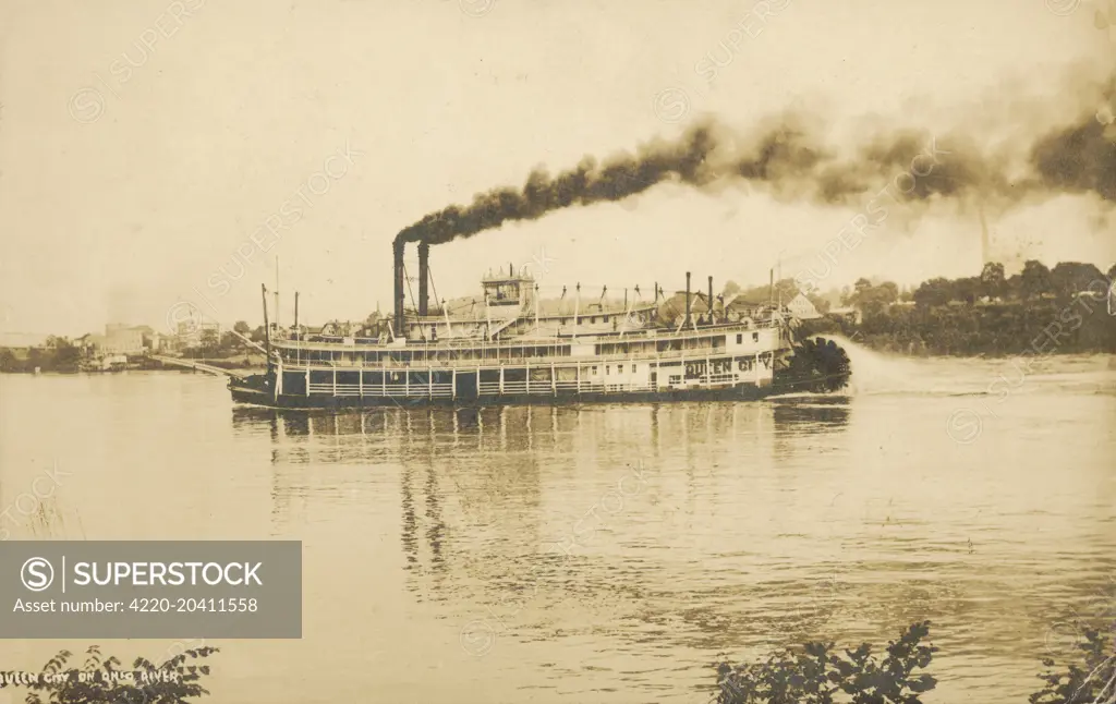 The Queen City Paddleboat on the Ohio River, America     Date: C.1913