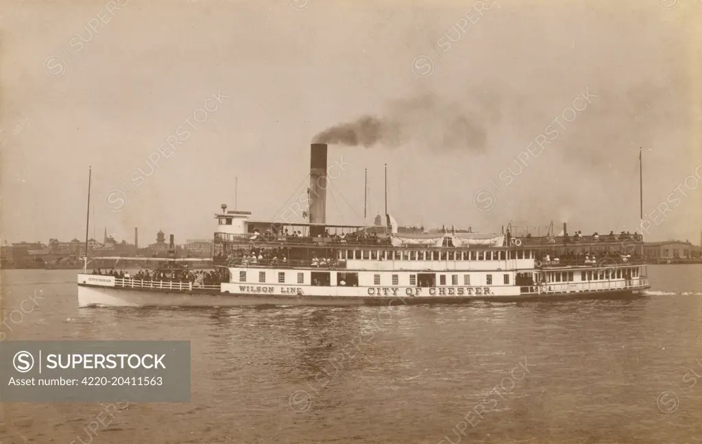 City of Chester Steamer of the Wilson Line, on the Delaware River, Chester, Pennsylvania, America     Date: 1900s