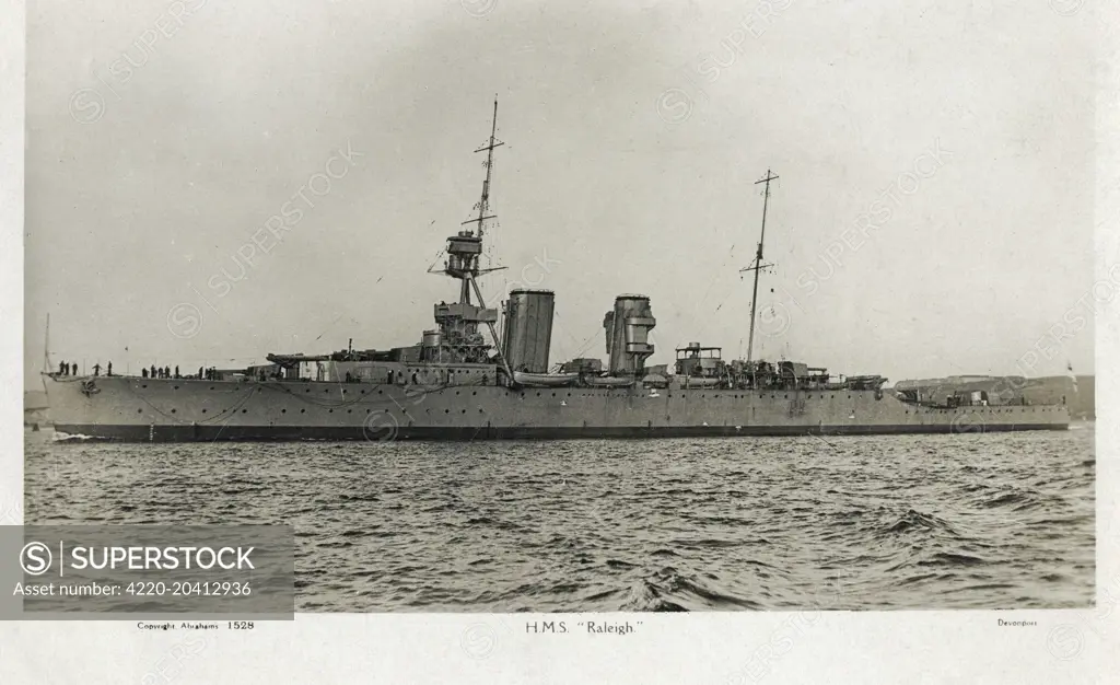 HMS Raleigh, cruiser, during her sea trials     Date: 1920s