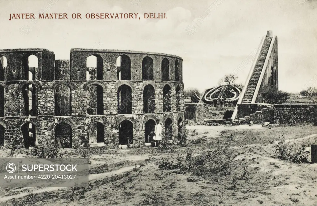 Delhi Observatory - Janter Manter. Built by Maharaja Sawai Jai Singh II of Jaipur in 1710.      Date: circa 1910s