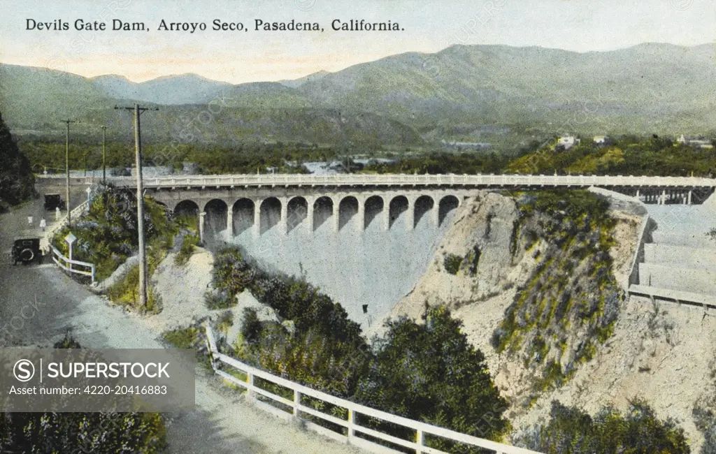 Devils Gate Dam, Arroyo Seco, Pasadena, California, America     Date: 1920s