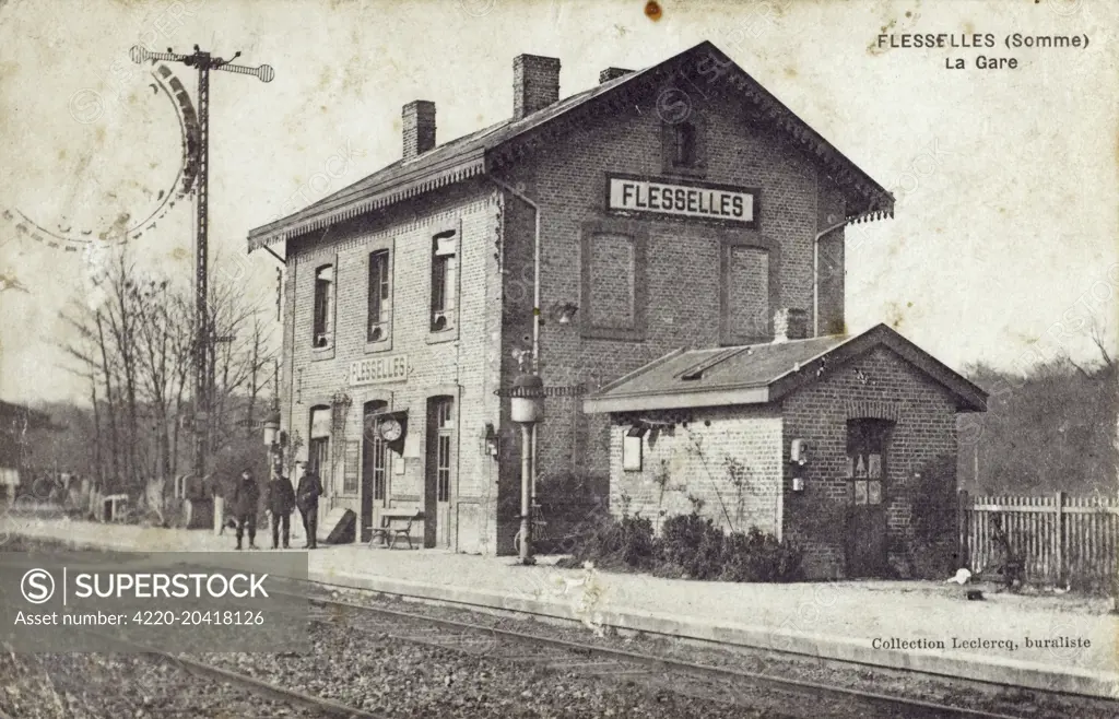 The Train Station at Flesselles in the Somme department in Picardie in northern France.     Date: circa 1910