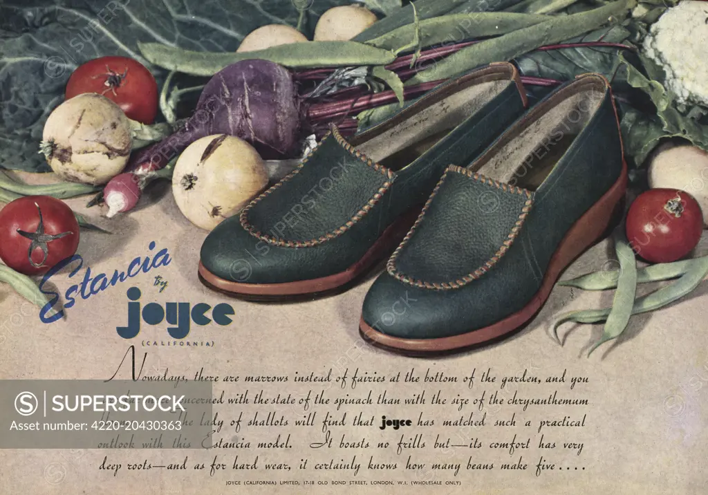 Green slip on shoes, with braiding edge.     Date: 1943