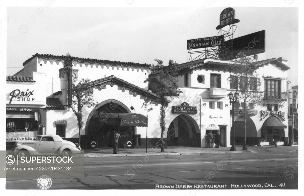 Brown Derby Restaurant, North Vine Street, Hollywood, California, USA.  1950