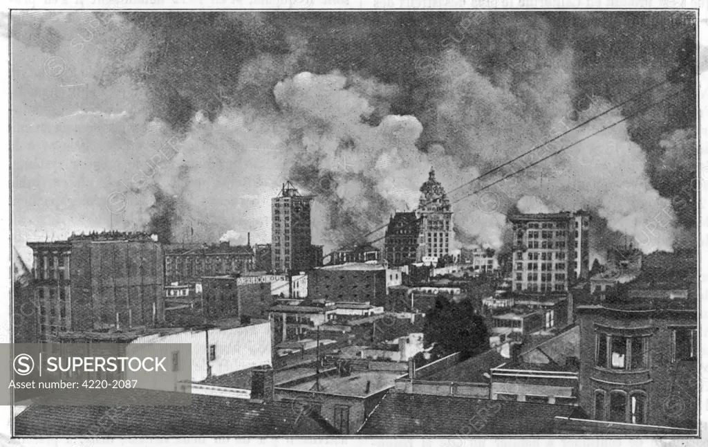 Part of the city during thefire which followed theearthquake Date: April 1906
