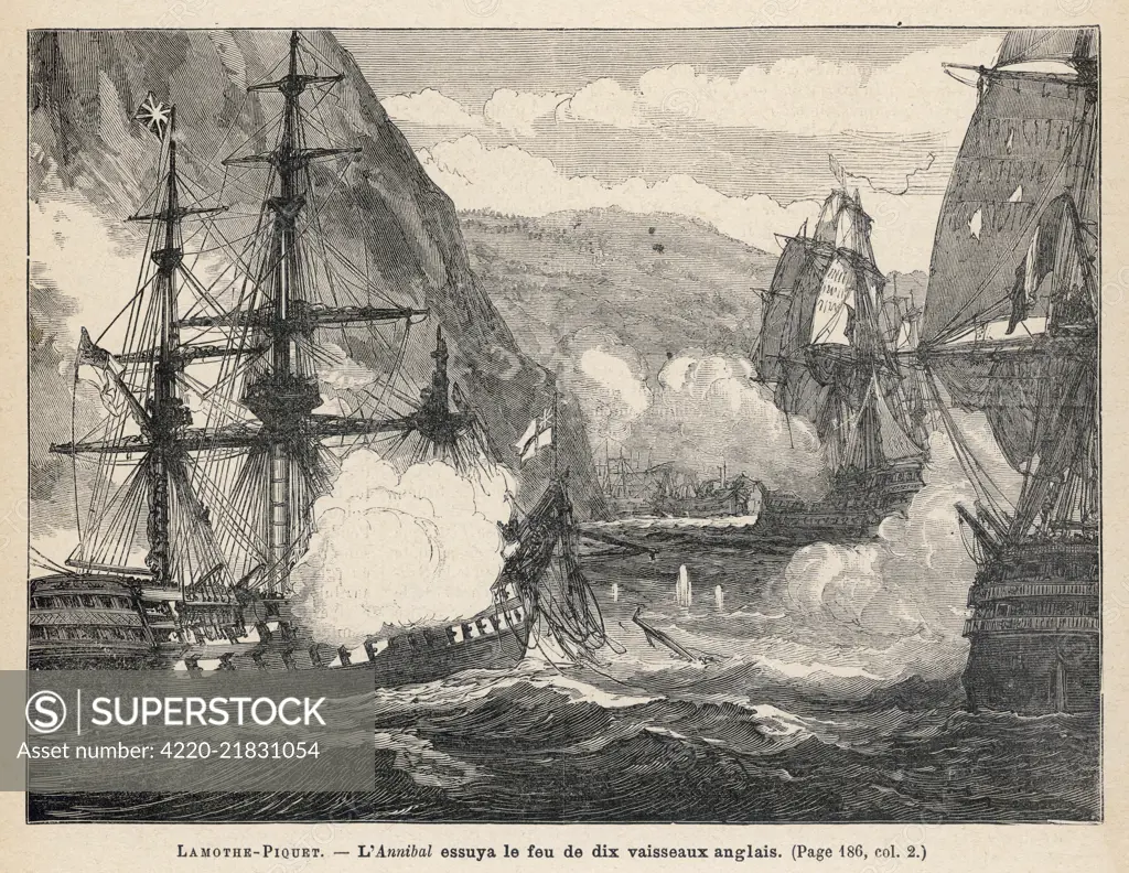 French admiral Lamothe-Piquet, to protect a convoy at Martinique, engages  six English ships so bravely that the English congratulate him Date: 18  December 1779 - SuperStock
