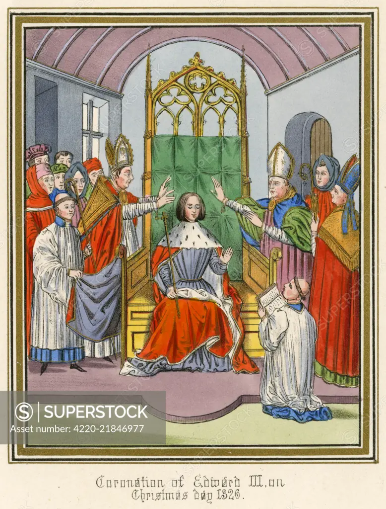 KING EDWARD III  His coronation in Westminster  Abbey at the age of 15       Date: 1312 - 1377
