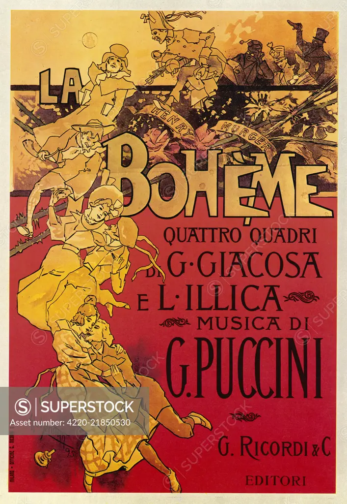 La Boheme music score cover by Giacomo Puccini     Date: 1896