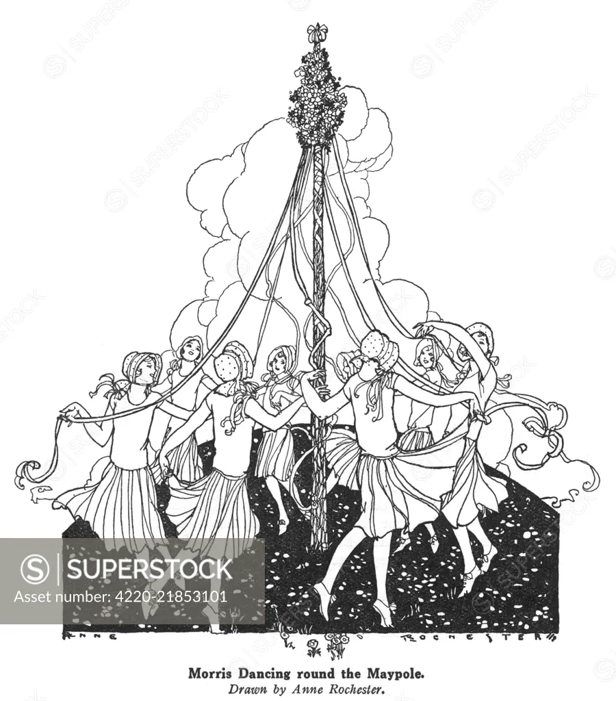  Girls dance round a maypole         Date: 1930