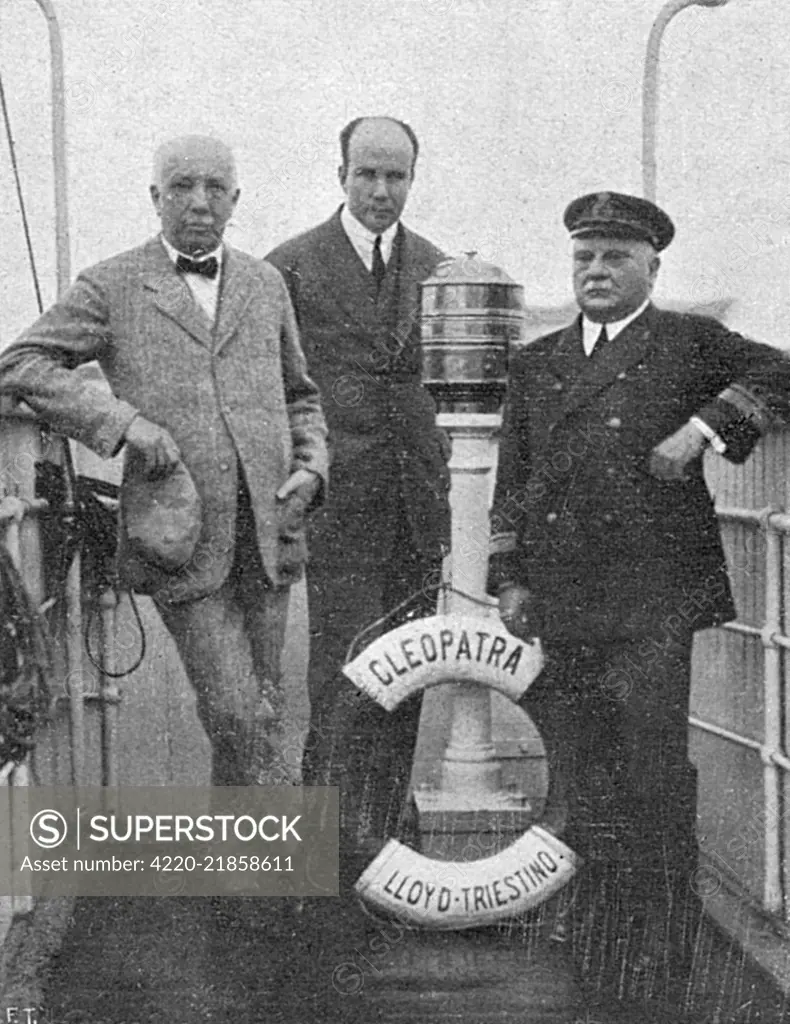 Richard Strauss (1864 - 1949) the German composer in 1926 with his son, on board Lloyd Triestino's ship 'Cleopatra' en route for Greece.     Date: 1926