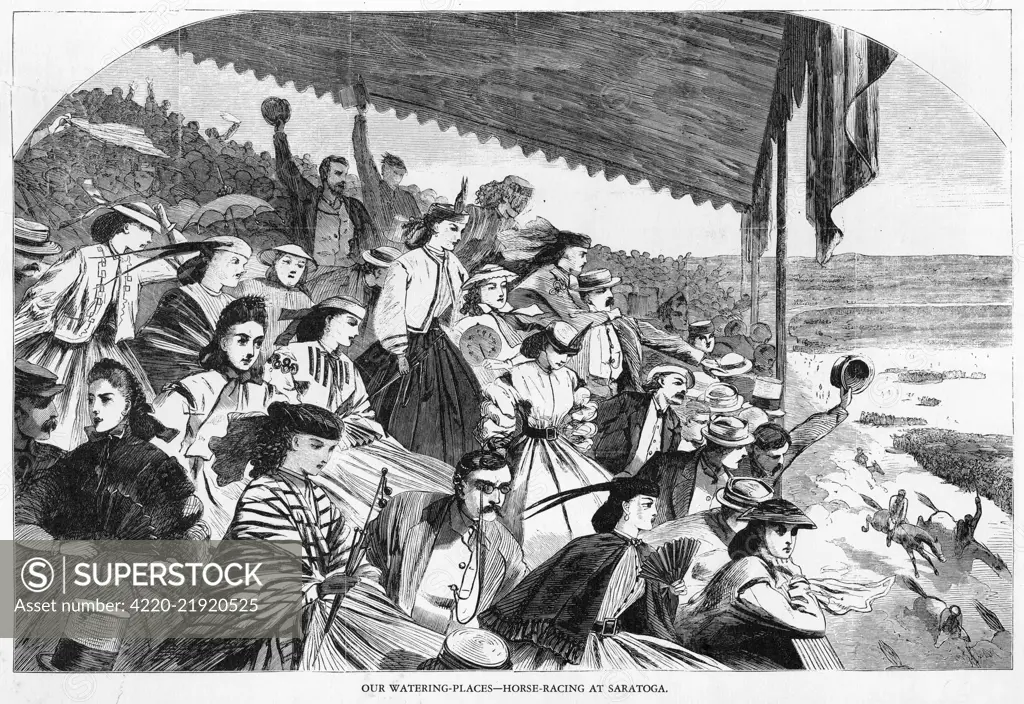 At the races : Saratoga is one  of America's leading horse  racing centers.        Date: 1865